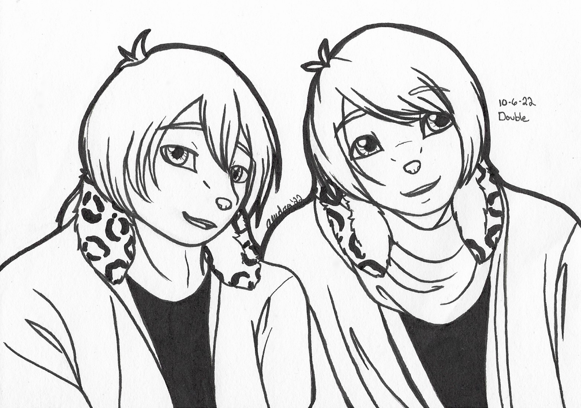 OC-tober art of Yuki and Zak, with the prompt Double. Had this prompt again, so this time I drew the brothers together. Pretty sure they're scheeming something.