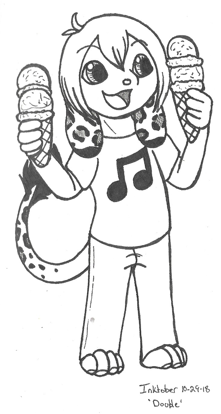 OC-tober art of Yuki, with the prompt Double. Double the ice cream, double scoops on each, absolutely made Yuki's day.