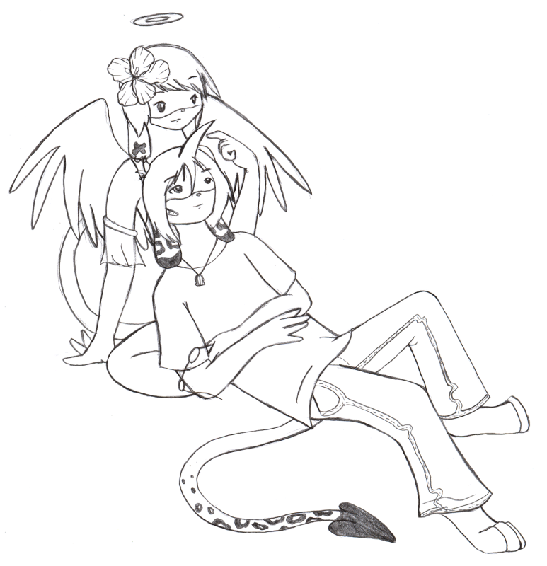 Yuki cuddling up in his exes lap as she toyed with his hair.