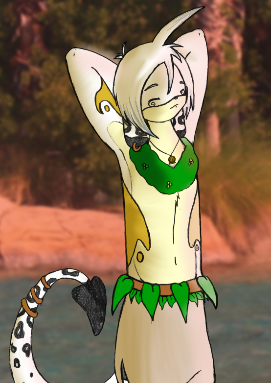 An island themed Yuki during an island vacation roleplay.