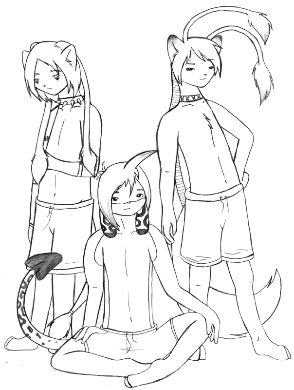 Another drawing of the island theme, this time with Yuki sitting in the middle, Fuse on the right, and an old roleplay friend's character on the left.