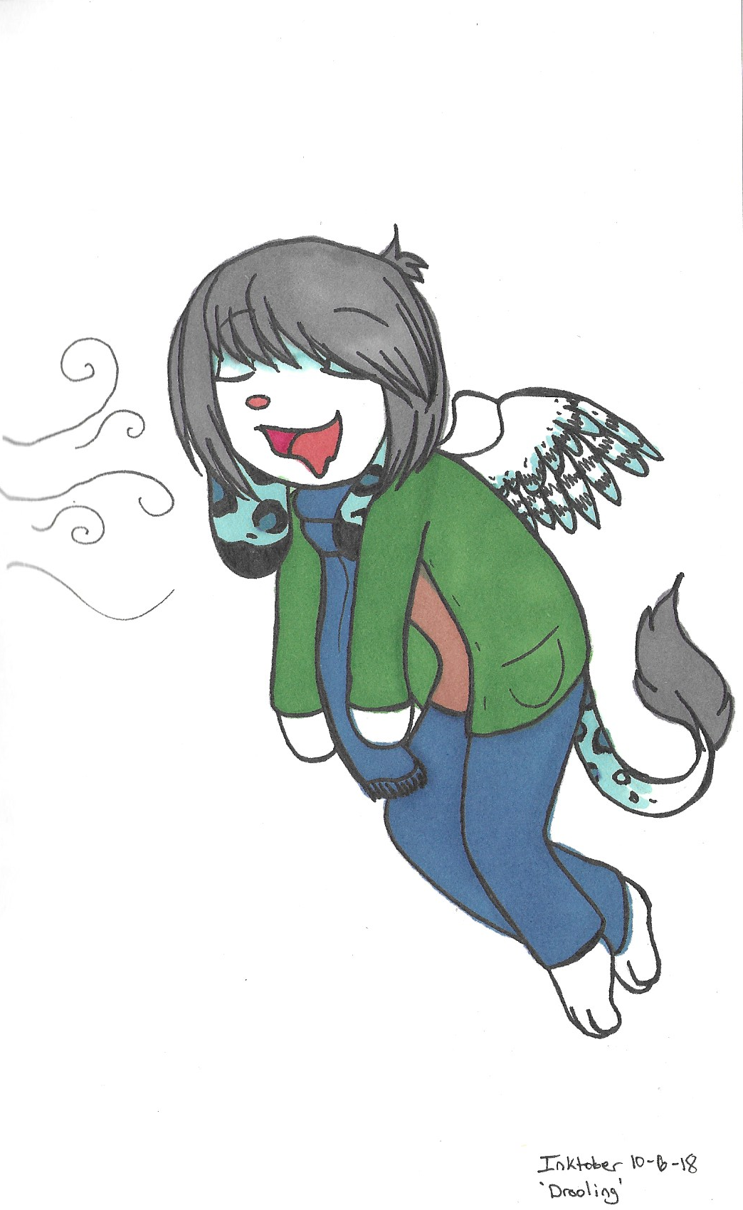 OC-tober art of Zak, with the prompt Drooling. Zak is an absolute glutton even if his figure says otherwise. He'd absolutely blindly follow some good food smells.